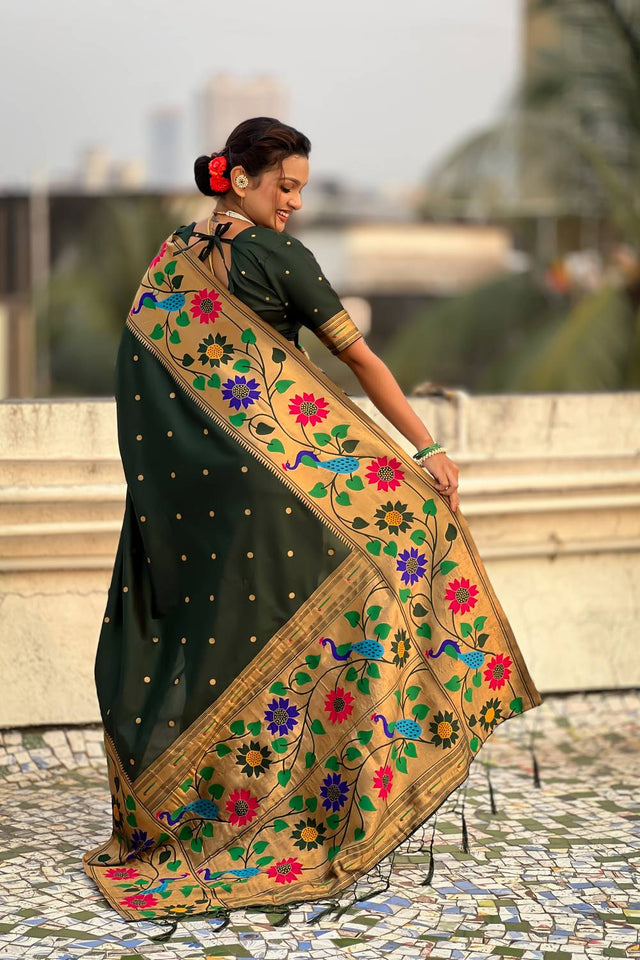 Green Woven Paithani Silk Saree