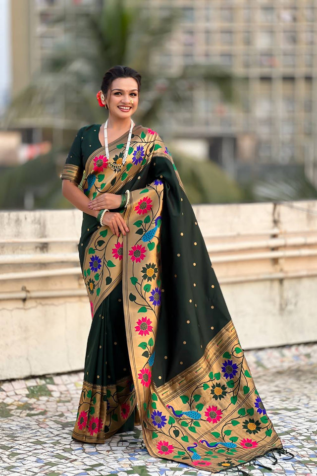 Green Woven Paithani Silk Saree