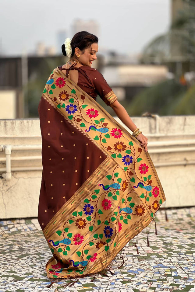 Brown Woven Paithani Silk Saree