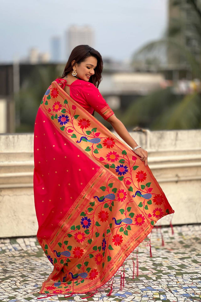 Pink Woven Paithani Silk Saree