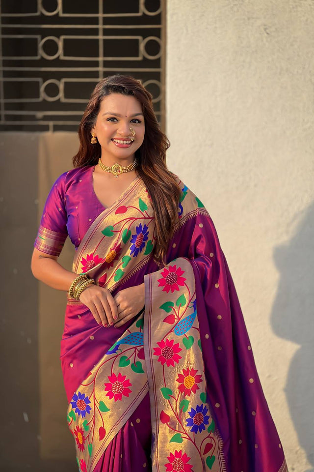 Wine Woven Paithani Silk Saree
