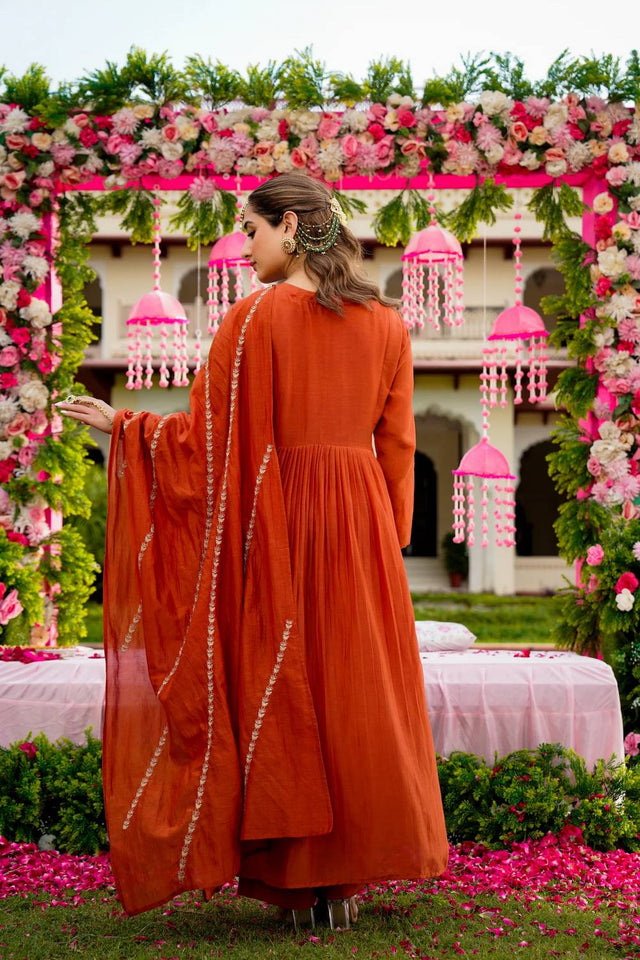 Rust Sequin with Embroidered Silk Anarkali Suits