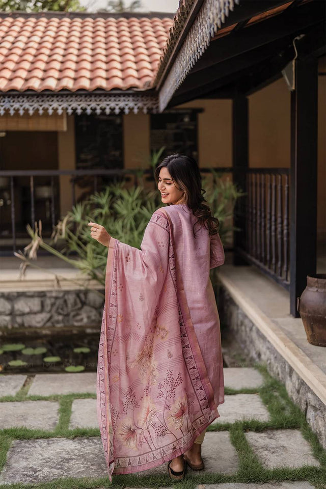 Peach Woven Jacquard Straight Cut Suits