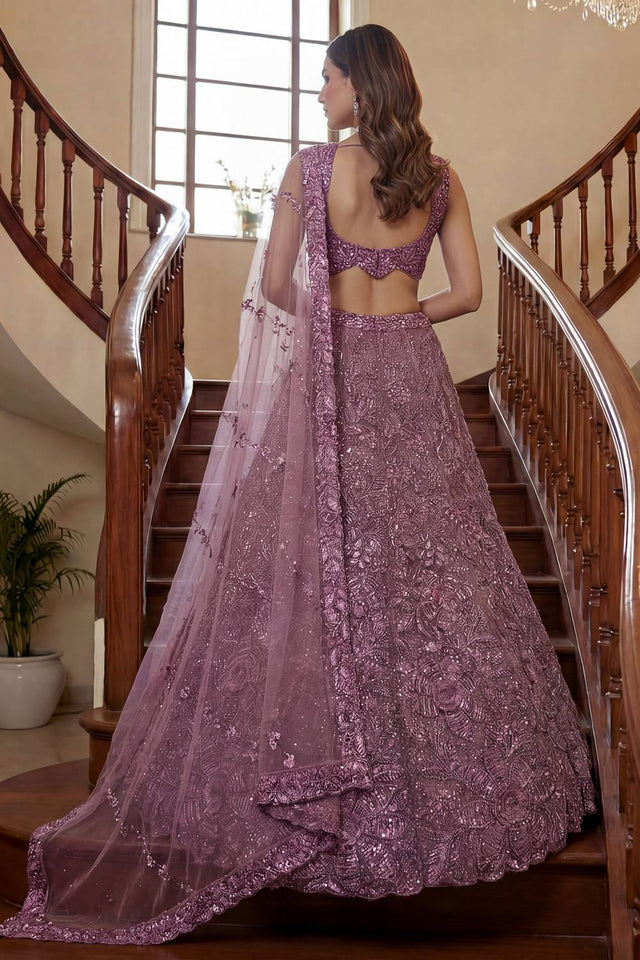 Violet Sequin with Embroidered Net Lehenga
