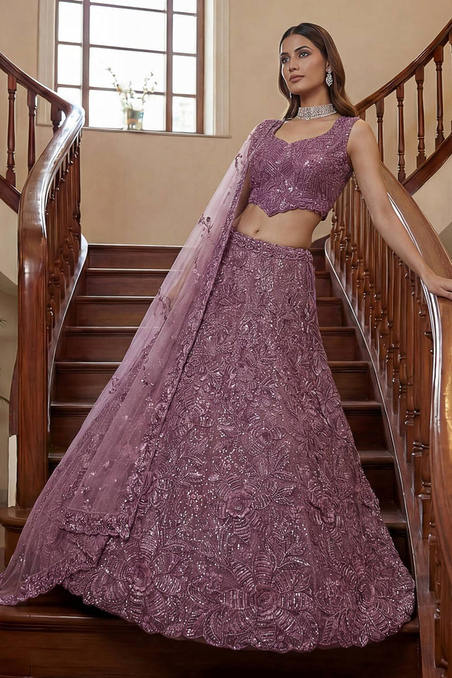 Violet Sequin with Embroidered Net Lehenga