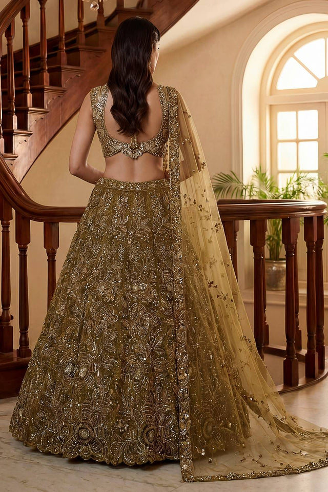 Gold Sequin with Embroidered Net Lehenga