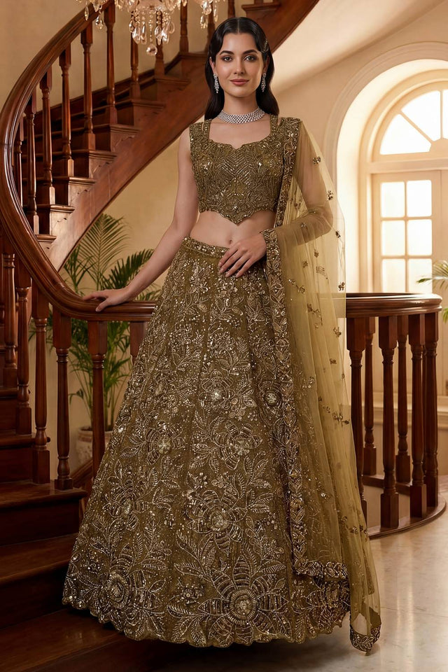 Gold Sequin with Embroidered Net Lehenga