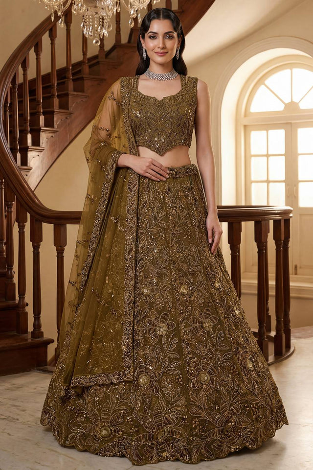 Gold Sequin with Embroidered Net Lehenga