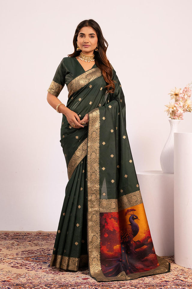 Green Woven Banarasi Silk Saree