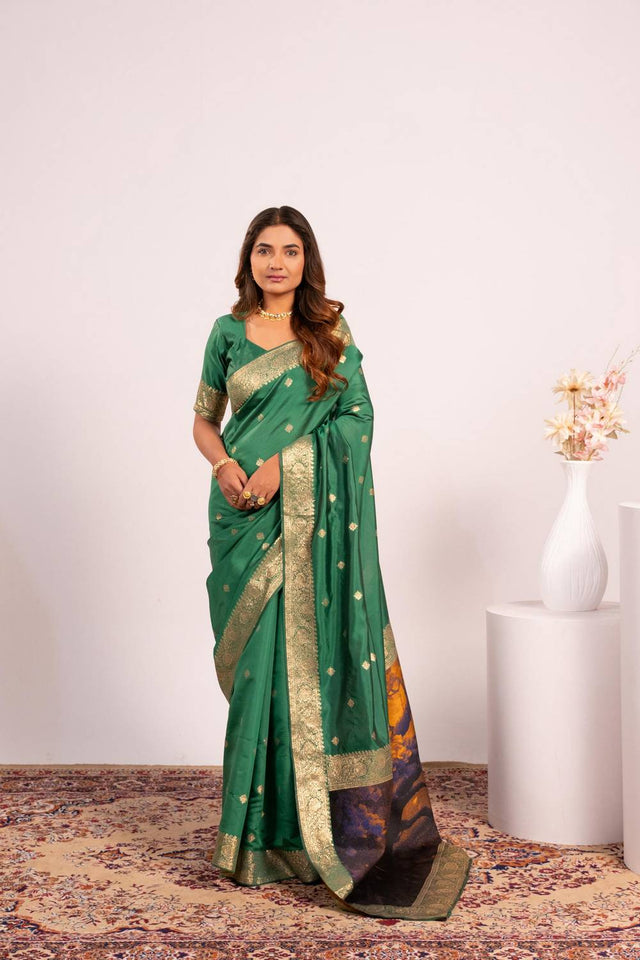 Dark Green Woven Banarasi Silk Saree