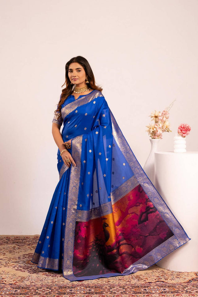 Royal Blue Woven Banarasi Silk Saree