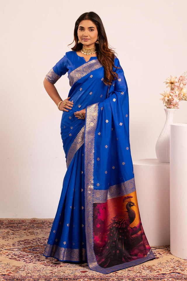 Royal Blue Woven Banarasi Silk Saree