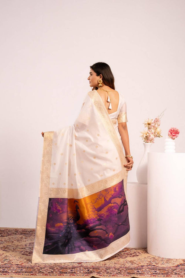 Off White Woven Banarasi Silk Saree