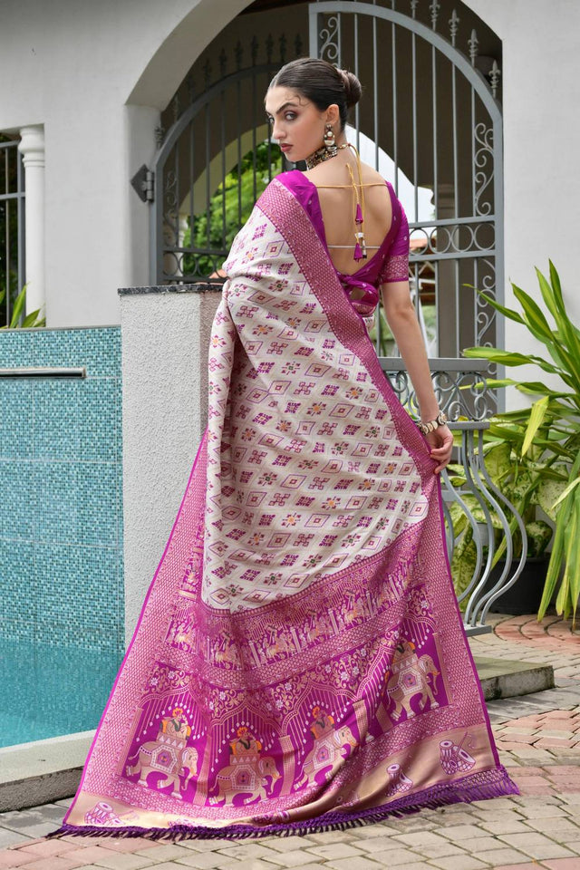 Magenta Woven Banarasi Silk Saree