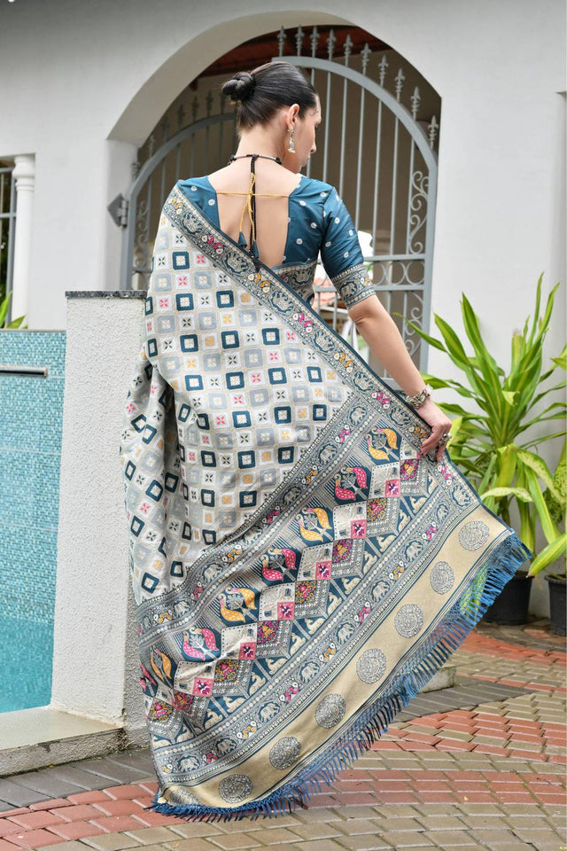 Turquoise Woven Banarasi Silk Saree