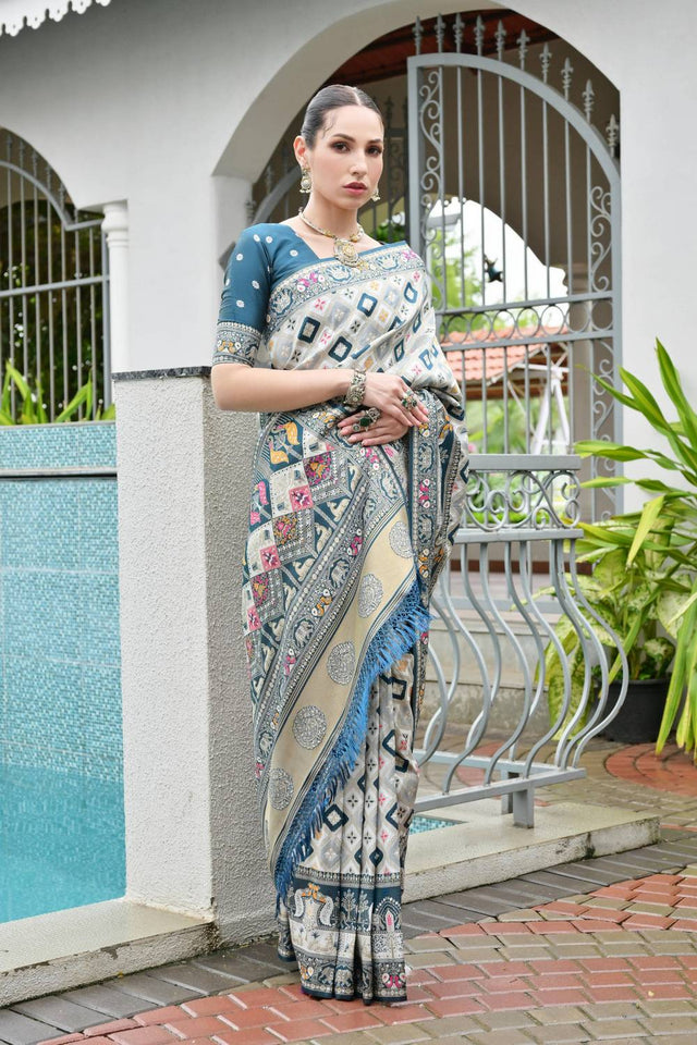 Turquoise Woven Banarasi Silk Saree