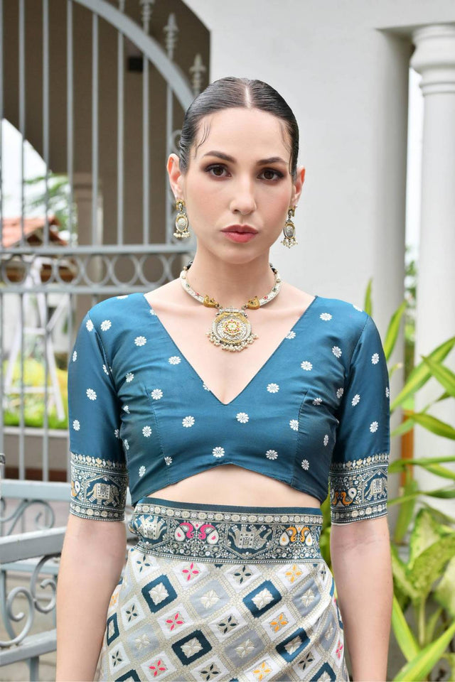 Turquoise Woven Banarasi Silk Saree