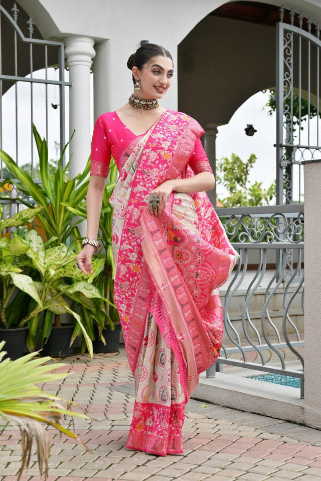 Pink Woven Banarasi Silk Saree
