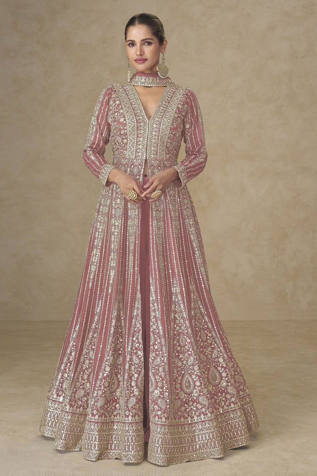 Orange Sequin with Embroidered Chinon Palazzo Suits