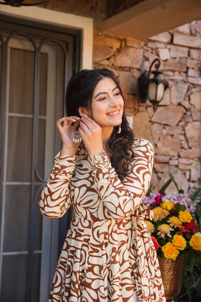 Mustard Floral Printed Cotton Kurti Pant Set