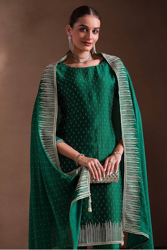 Green Santoon Georgette Kurti Pant Set