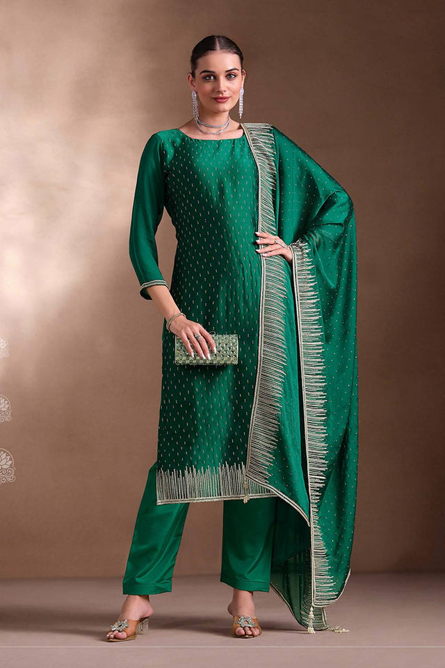 Green Santoon Georgette Kurti Pant Set