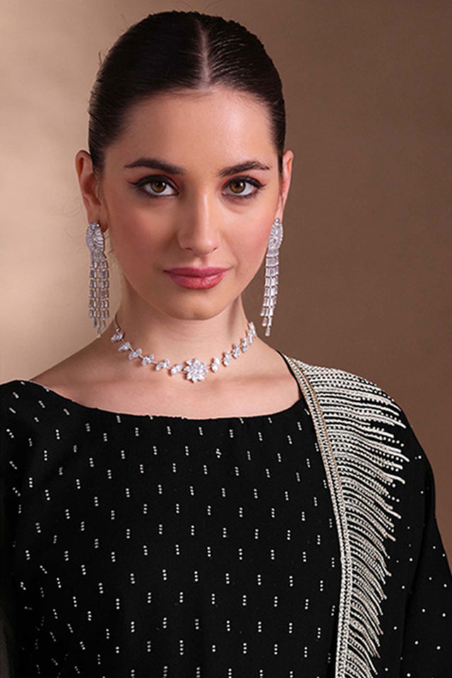 Black Santoon Georgette Kurti Pant Set