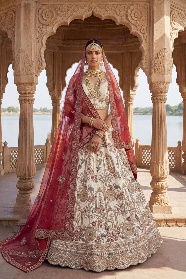 Off White Silk Sequin with Embroidered Lehenga