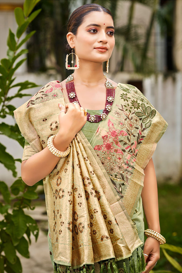 Green Cotton Woven Saree