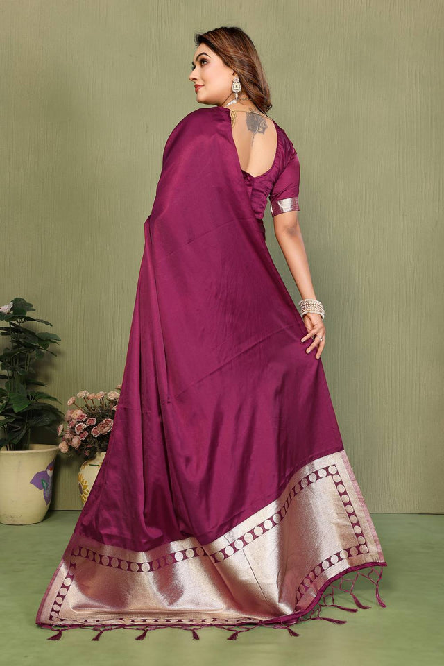 Purple Satin Woven Saree