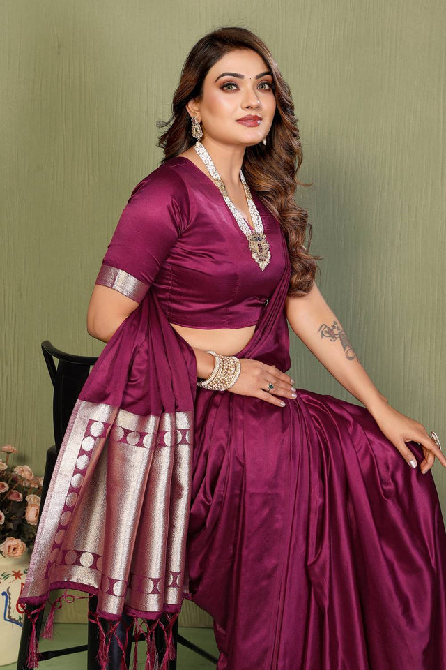 Purple Satin Woven Saree