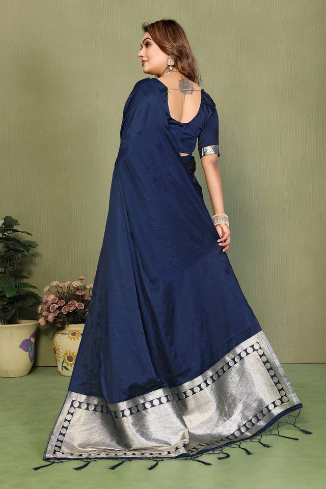 Blue Satin Woven Saree