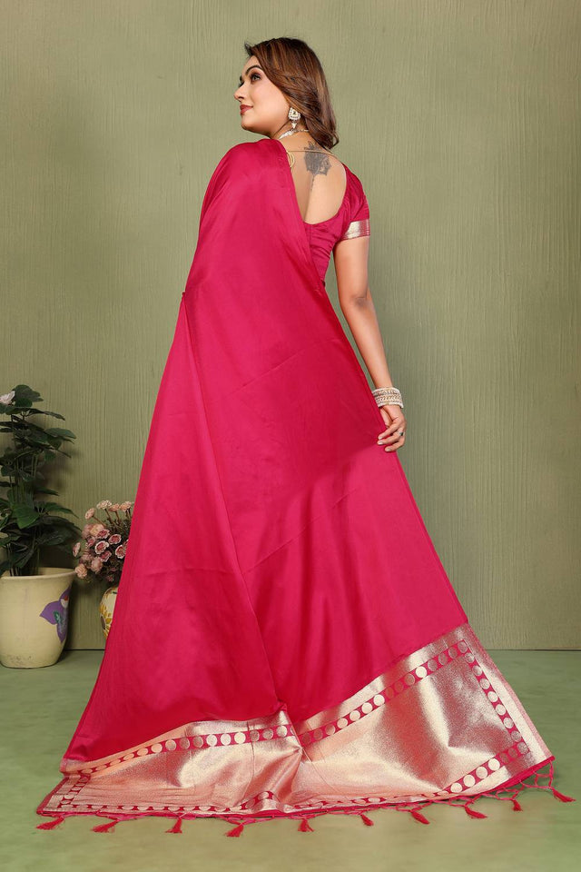 Red Satin Woven Saree