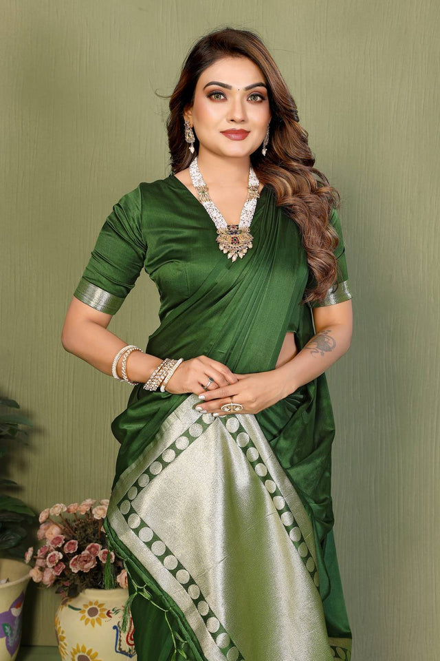 Mehendi Satin Woven Saree