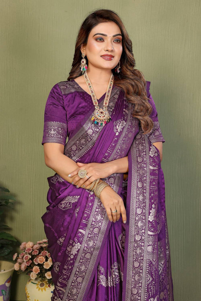 Violet Woven Satin Saree