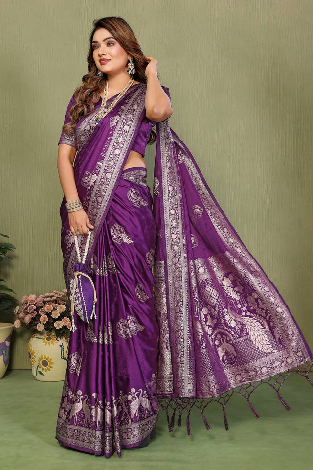 Violet Woven Satin Saree