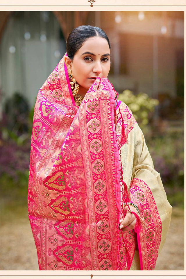 Beige Woven Silk Saree