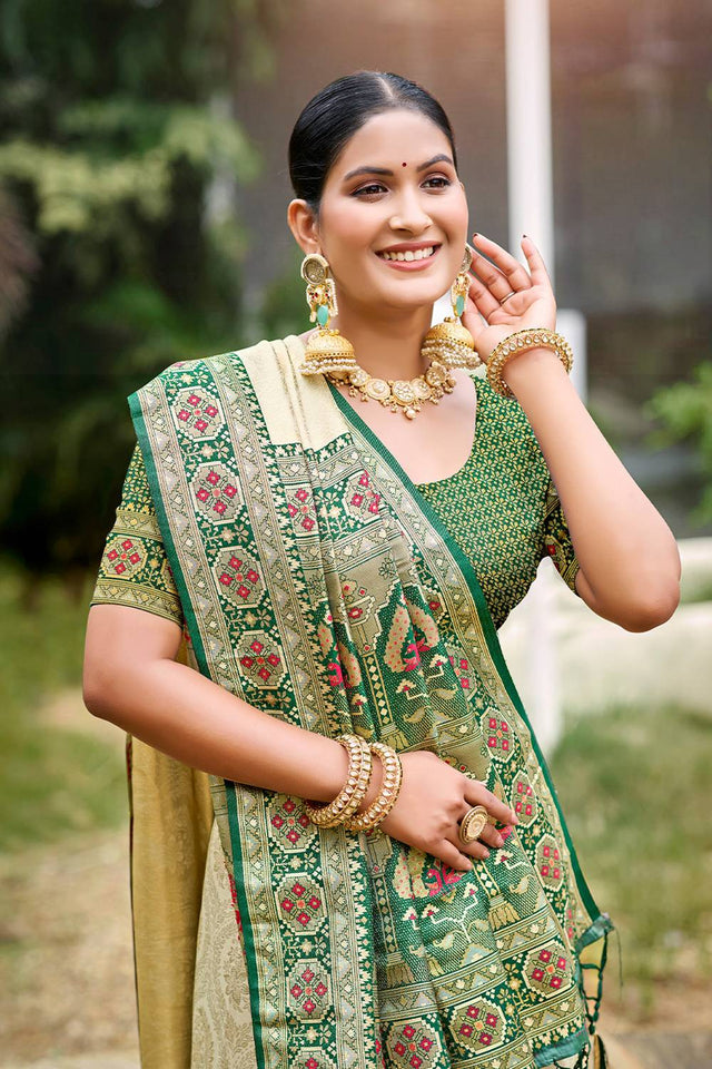 Beige Woven Silk Saree