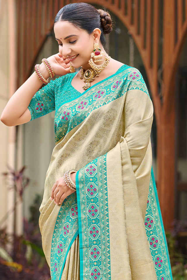 Beige Woven Silk Saree