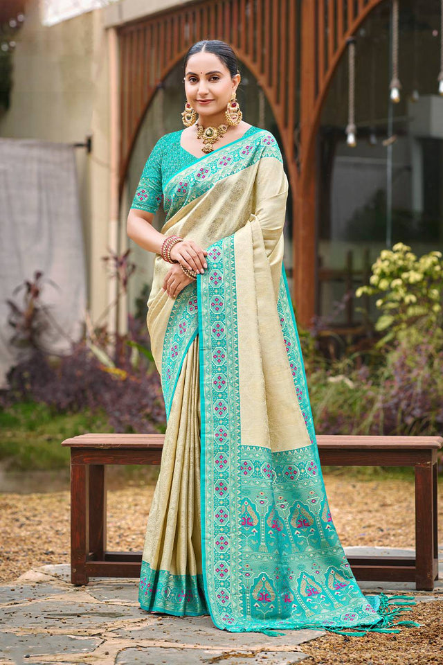 Beige Woven Silk Saree
