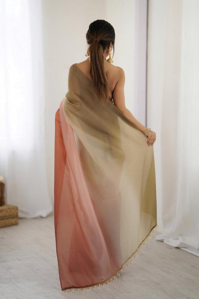 Green Satin Silk Solid Ready to Wear Saree