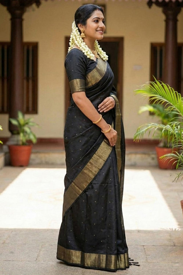 Black Woven Silk Saree (ACA5285)