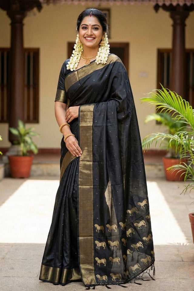 Black Woven Silk Saree (ACA5285)