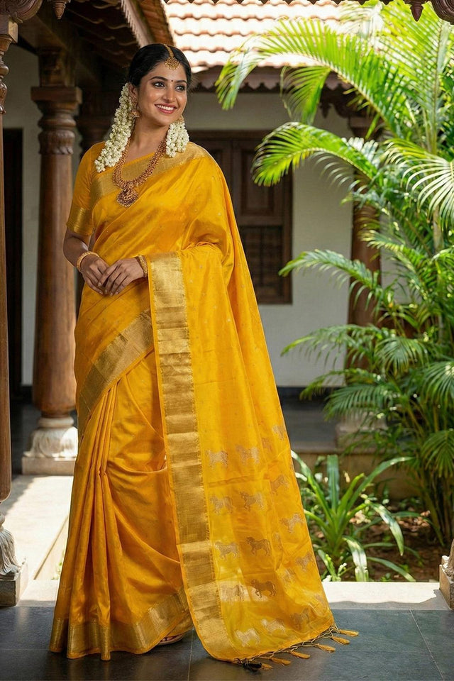 Yellow Woven Silk Saree (ACA5289)