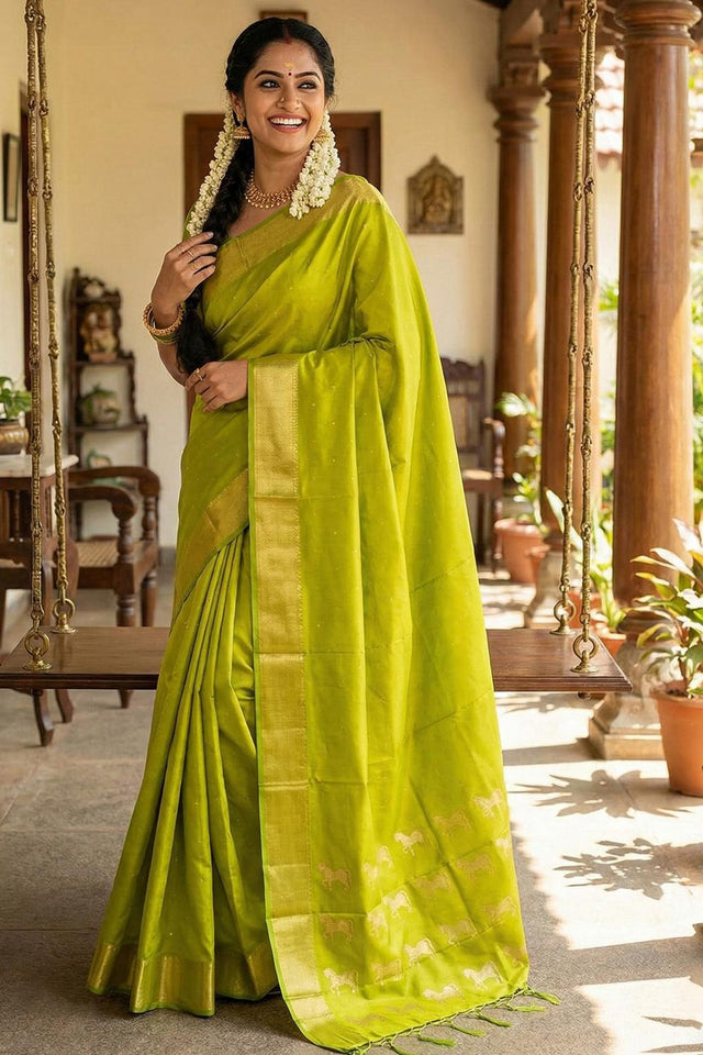 Green Woven Silk Saree (ACA5290)