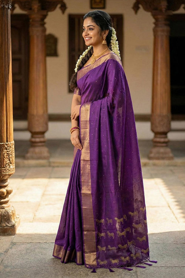 Violet Woven Silk Saree (ACA5291)