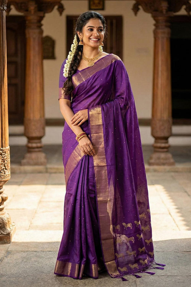 Violet Woven Silk Saree (ACA5291)