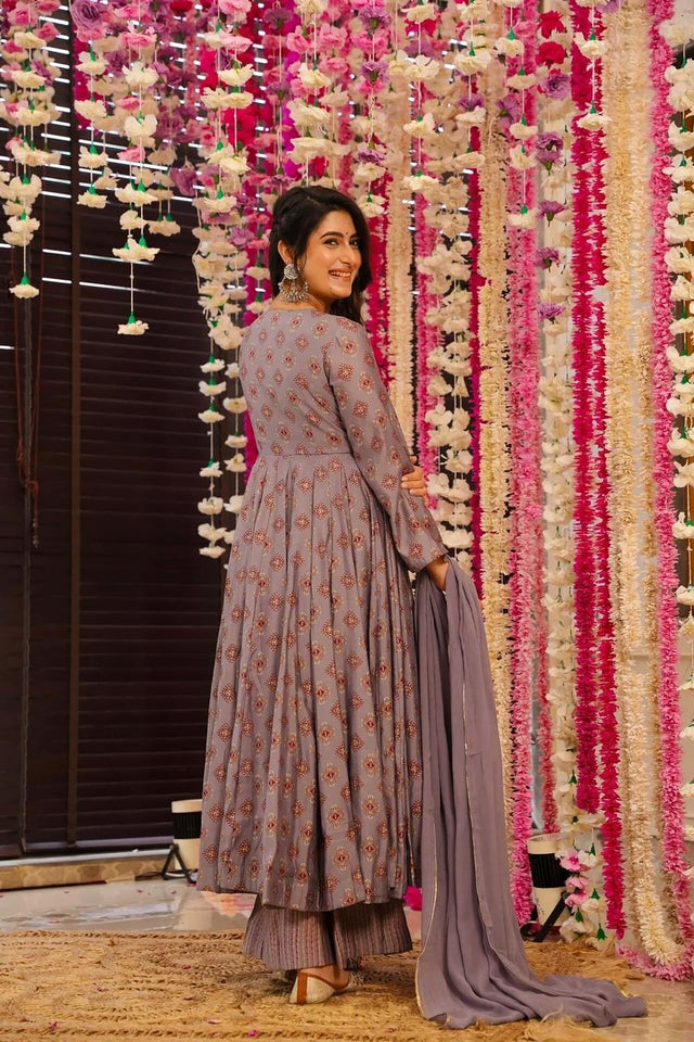 Mauve Printed Muslin Anarkali Suits (ACA5296)