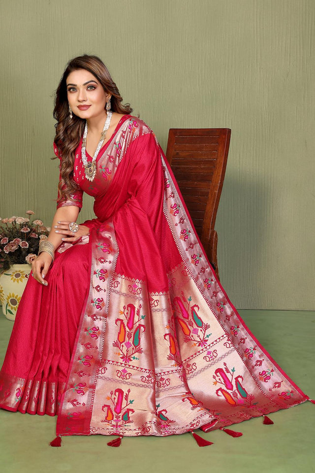 Pink Paithani Woven Silk Saree (ACA5304)