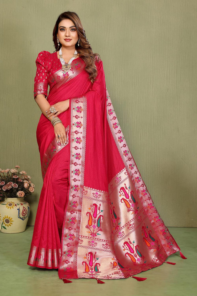 Pink Paithani Woven Silk Saree (ACA5304)